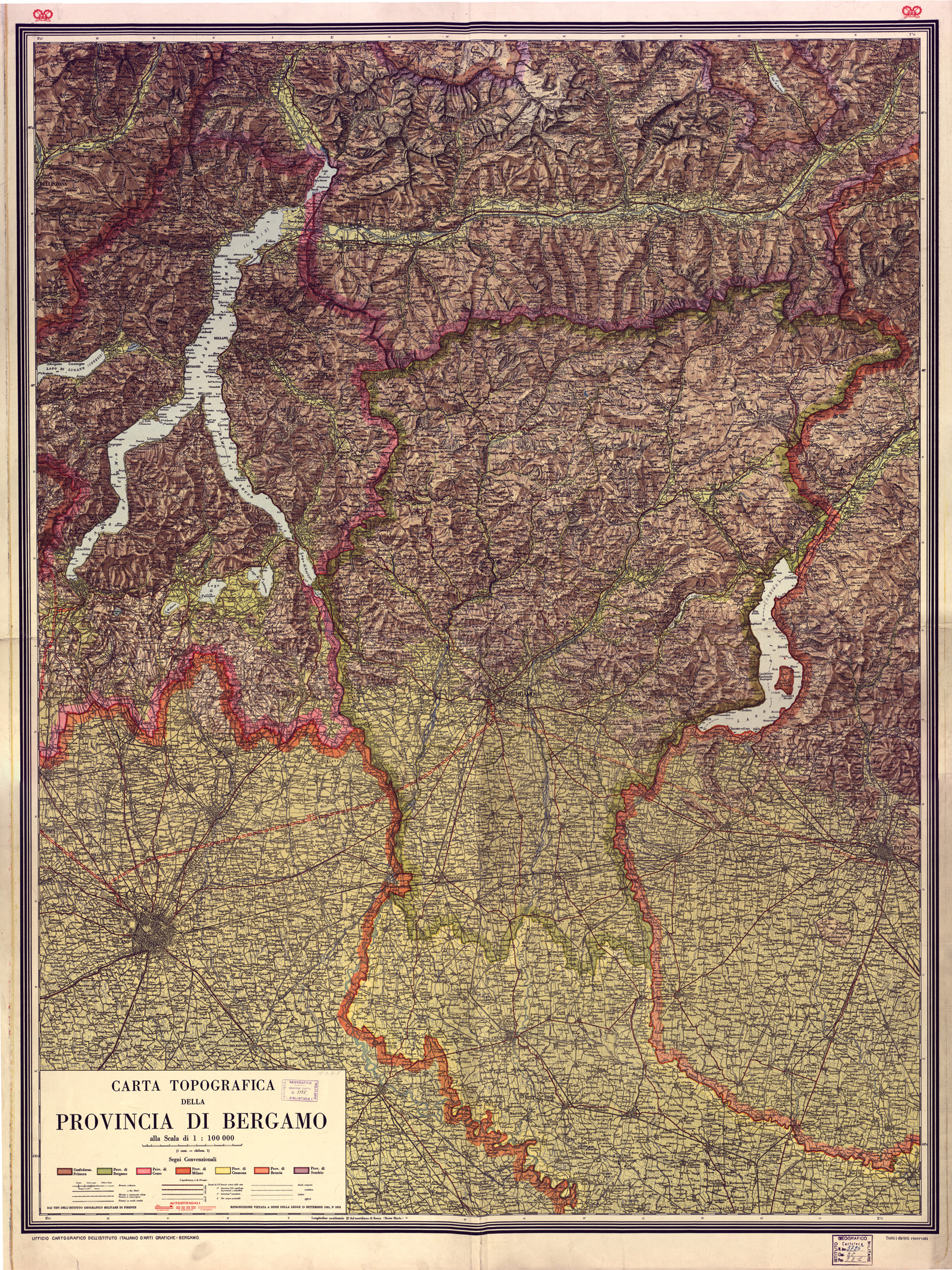 (N:7822) CARTA TOPOGRAFICA DELLA PROVINCIA DI BERGAMO (B0003152) Carte e stampe antiche: riproduzione a colori su carta (formato A1)