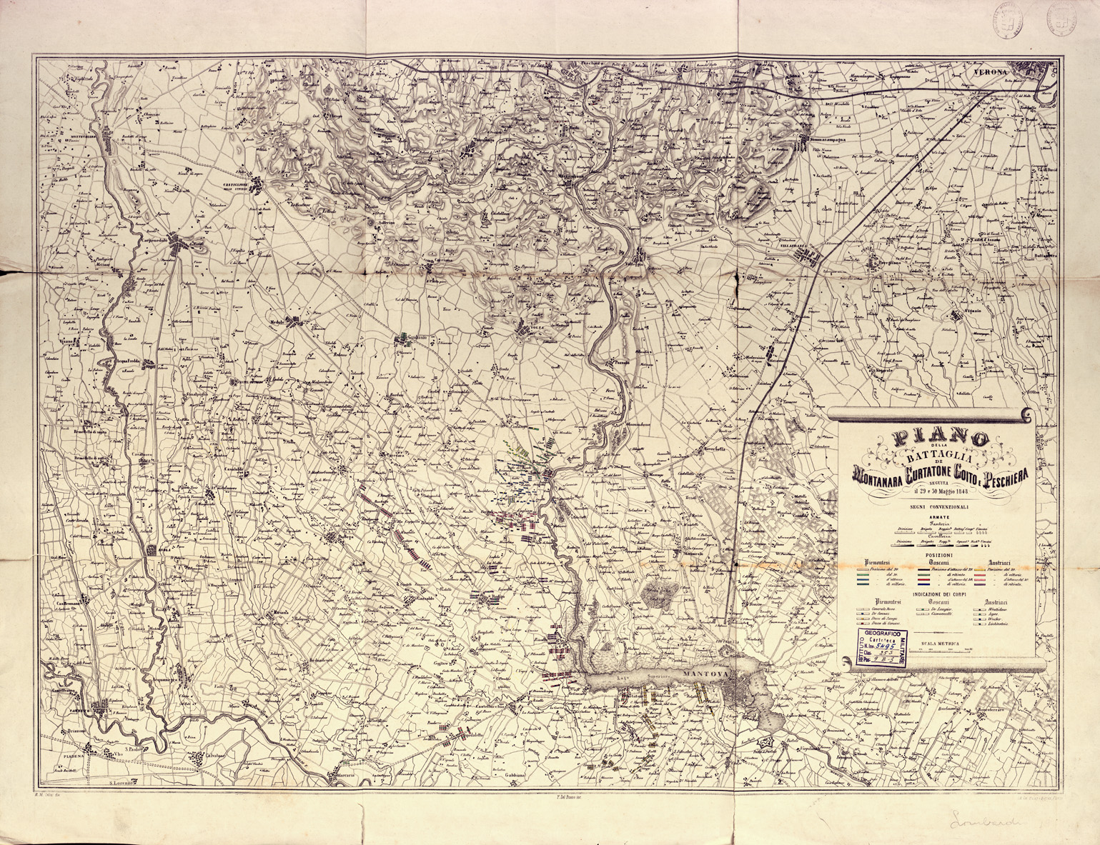 (N:13280) PIANO DELLA BATTAGLIA DI MONTANARA CURTATONE GOITO E PESCHIERA SEGUITA IL 29 E 30 MAGGIO 1848 (B0003178) Carte e stampe antiche: riproduzione a colori su carta (formato A1)