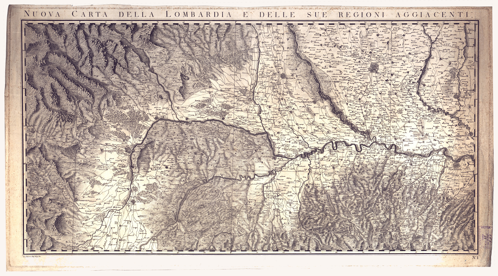 (N:13002) NUOVA CARTA DELLA LOMBARDIA E DELLE SUE REGIONI AGGIAGENTI FORMATA D'ORDINE DI S.M. SICILIANA DAL REG. GEOGRAFO G. A. RIZZI-ZANNONI. MDCCXCV - Foglio 1 (B0003180) Carte e stampe antiche: riproduzione a colori su carta (formato A1)