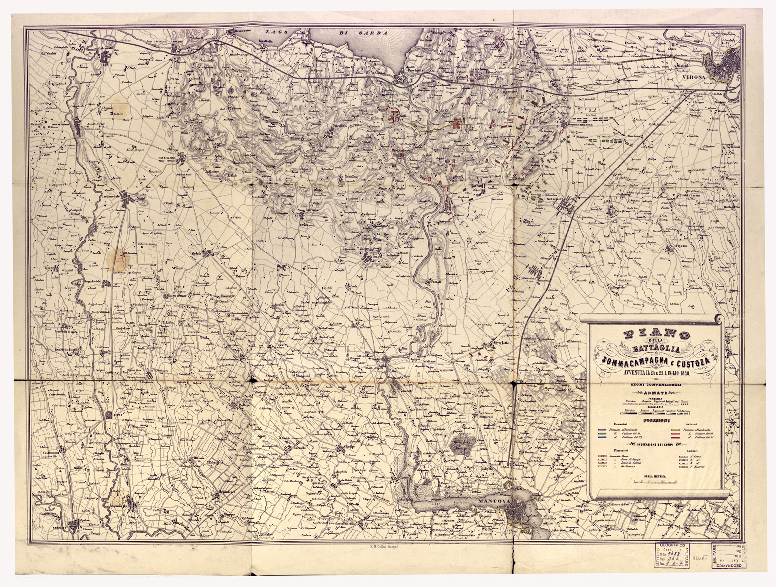 (N:13286) PIANO DELLA BATTAGLIA SOMMA CAMPAGNA E CUSTOZA AVVENUTA IL 24 E 25 LUGLIO 1848 (B0003193) Carte e stampe antiche: riproduzione a colori su carta (formato A1)
