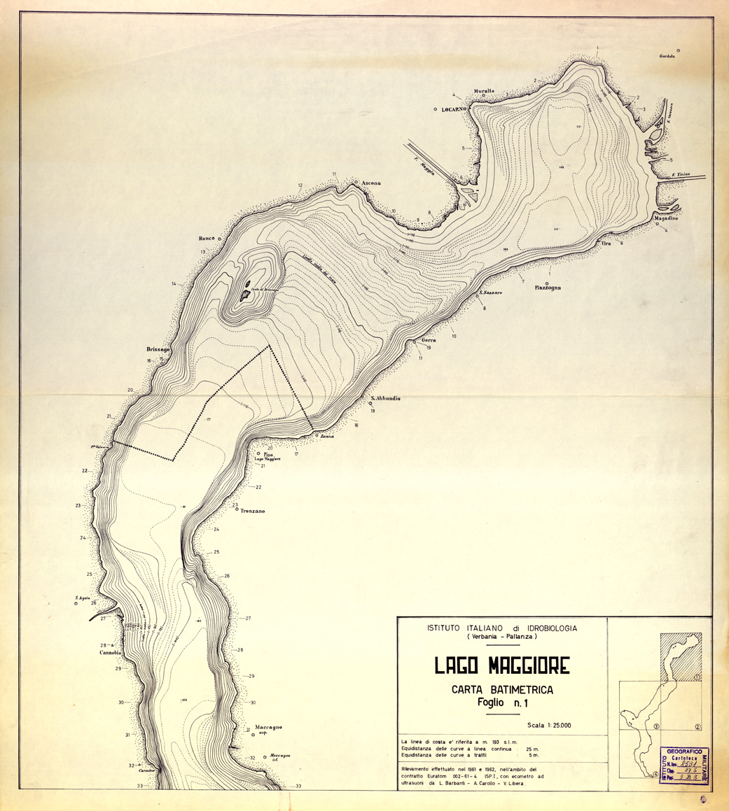 (N:11371) LAGO MAGGIORE (CARTA BATRIMETRICA) - Foglio 1 (B0003196) Carte e stampe antiche: riproduzione a colori su carta (formato A1)