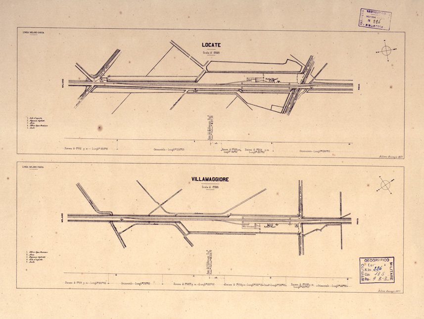 (N:13858) PIANTA DELLE VARIE STAZIONI FERROVIARIE - Locate-Villamaggiore (B0003302) Carte e stampe antiche: riproduzione a colori su carta (formato A1)