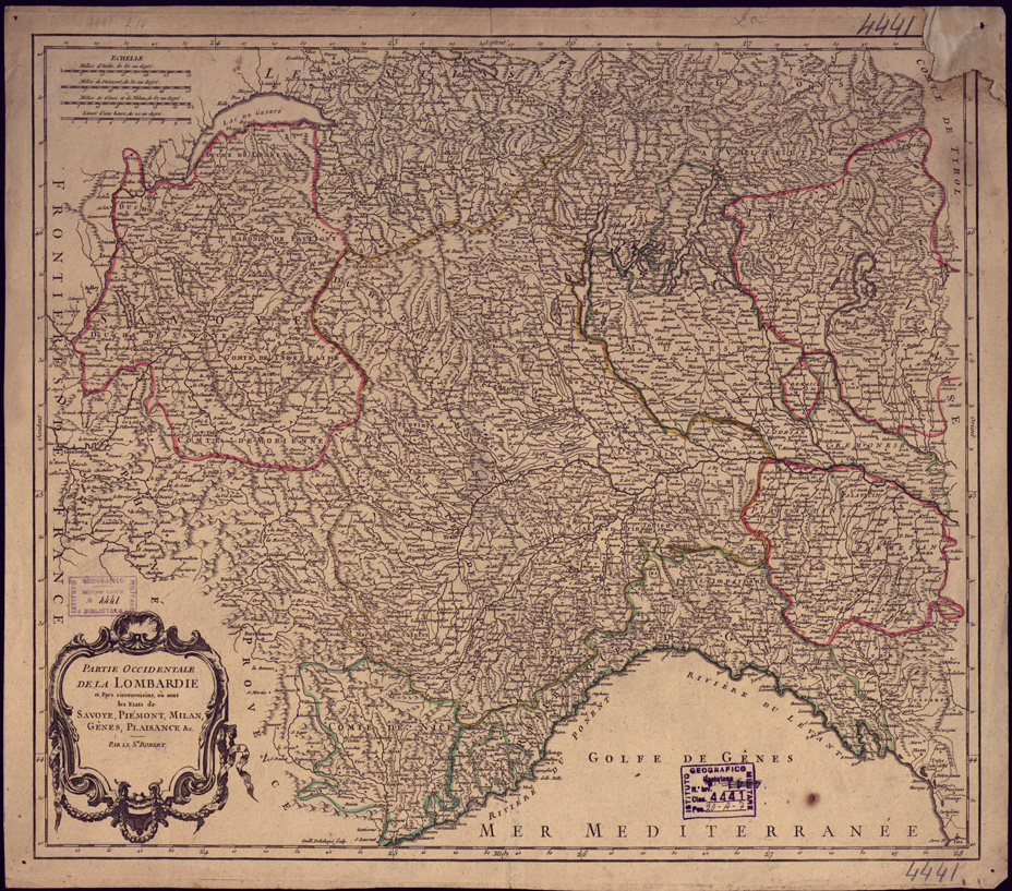 (N:13208) PARTIE OCCIDENTALE DE LA LOMBARDIE ET PAYS CIRCONVOISINS, OU SONT LES ETATS DE SAVOYE, PIEMONT, MILAN, GENES, PLAISANCE ECC. (B0003303) Carte e stampe antiche: riproduzione a colori su carta (formato A1)