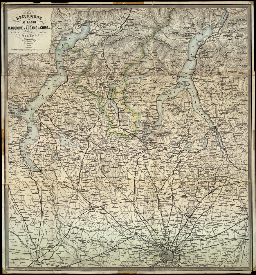 (N:4992) ESCURSIONE AI LAGHI MAGGIORE DI LUGANO DI COMO, ECC... (B0003323) Carte e stampe antiche: riproduzione a colori su carta (formato A1)