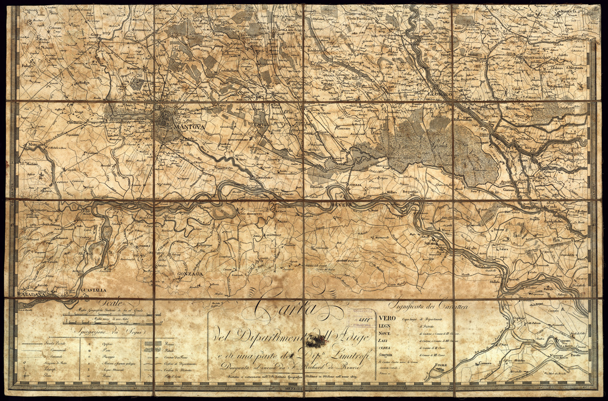 (N:1838) CARTA DEL DIPARTIMENTO DELL'ADIGE E DI UNA PARTE DEI DIP.TI LIMITROFI - Foglio 1 (B0003327) Carte e stampe antiche: riproduzione a colori su carta (formato A1)