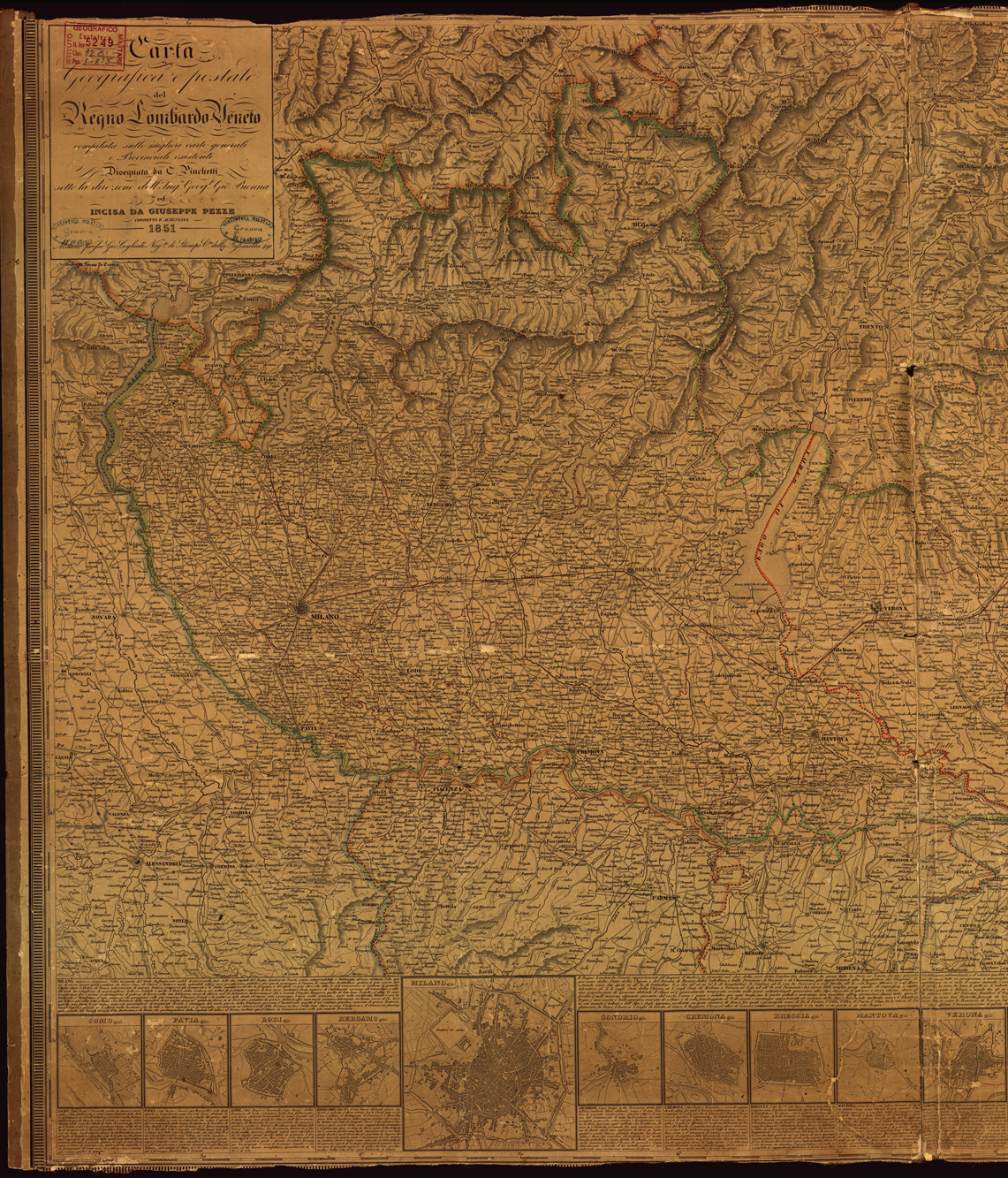 (N:5015) CARTA GEOGRAFICA E POSTALE DEL REGNO LOMBARDO-VENETO (B0003338, B0003339, B3338-39) Carte e stampe antiche: riproduzione a colori su carta (formato A1)