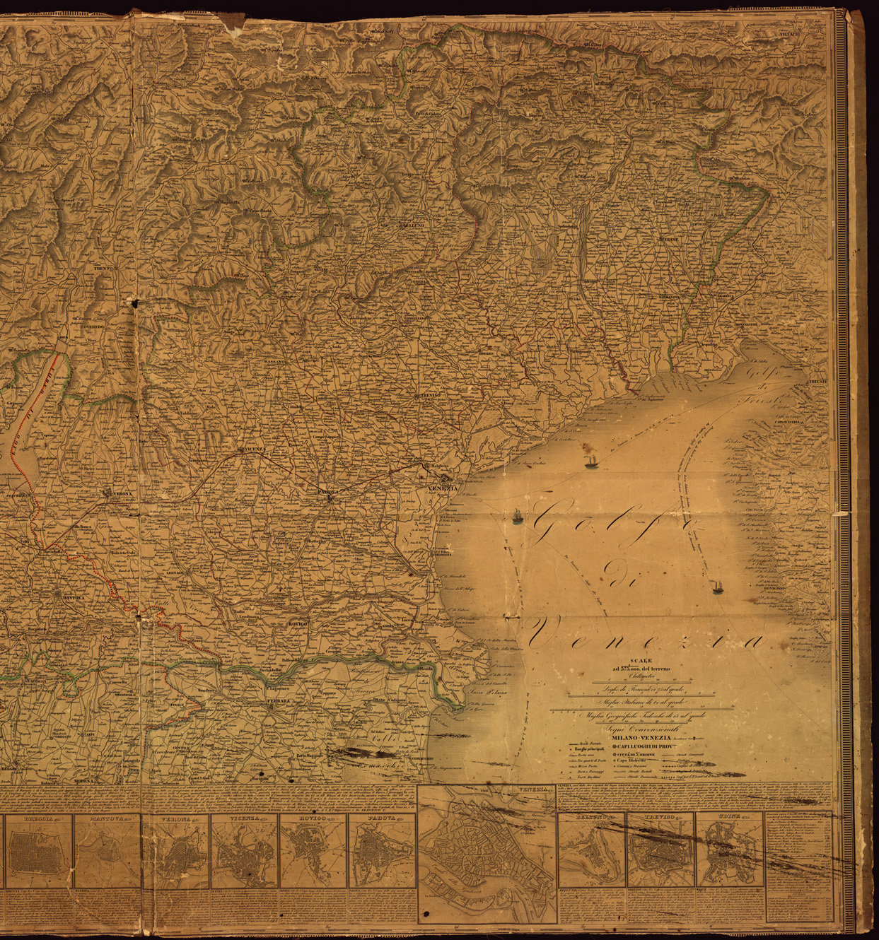 (N:5015) CARTA GEOGRAFICA E POSTALE DEL REGNO LOMBARDO-VENETO (B0003338, B0003339, B3338-39) Carte e stampe antiche: riproduzione a colori su carta (formato A1)