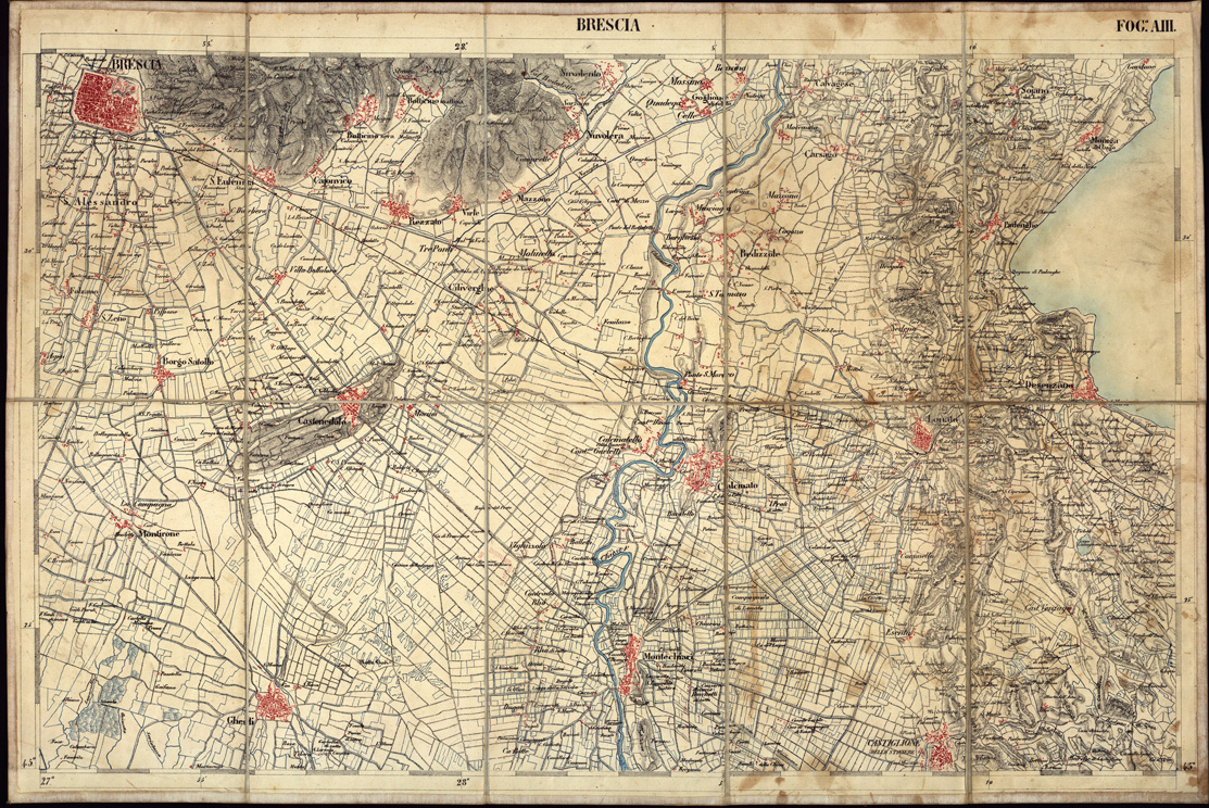 (N:3463) CARTA DELLA PARTE CENTRALE DELL'ALTA ITALIA AUTOGRAFATA NELL'UFFICIO TOPOGRAFICO DEL CORPO REALE DELLO STATO MAGGIORE - Brescia - Foglio A III (B0003342) Carte e stampe antiche: riproduzione a colori su carta (formato A1)