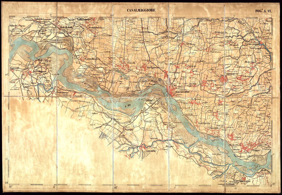 (N:3464) CARTA DELLA PARTE CENTRALE DELL'ALTA ITALIA AUTOGRAFATA NELL'UFFICIO TOPOGRAFICO DEL CORPO REALE DELLO STATO MAGGIORE - Casalmaggiore - Foglio A VI (B0003345) Carte e stampe antiche: riproduzione a colori su carta (formato A1)