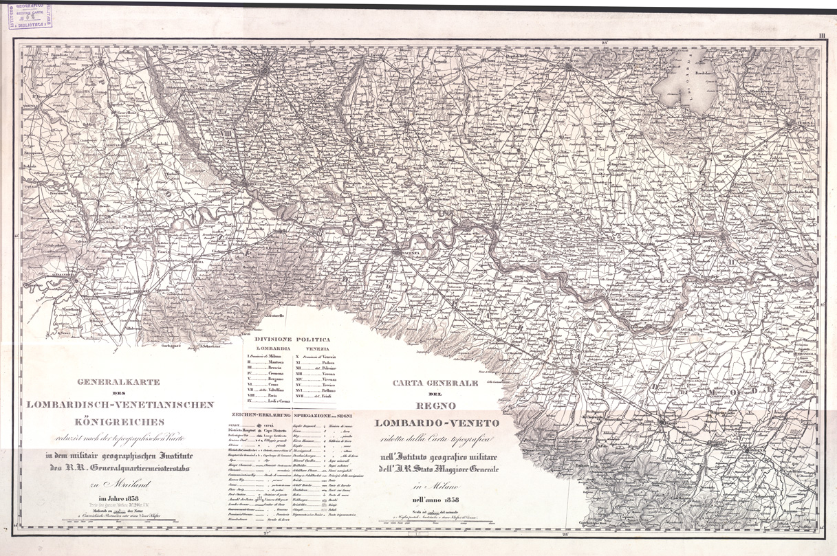 (N:4919) CARTA GENERALE DEL REGNO LOMBARDO-VENETO... - Foglio III (B0003364) Carte e stampe antiche: riproduzione a colori su carta (formato A1)