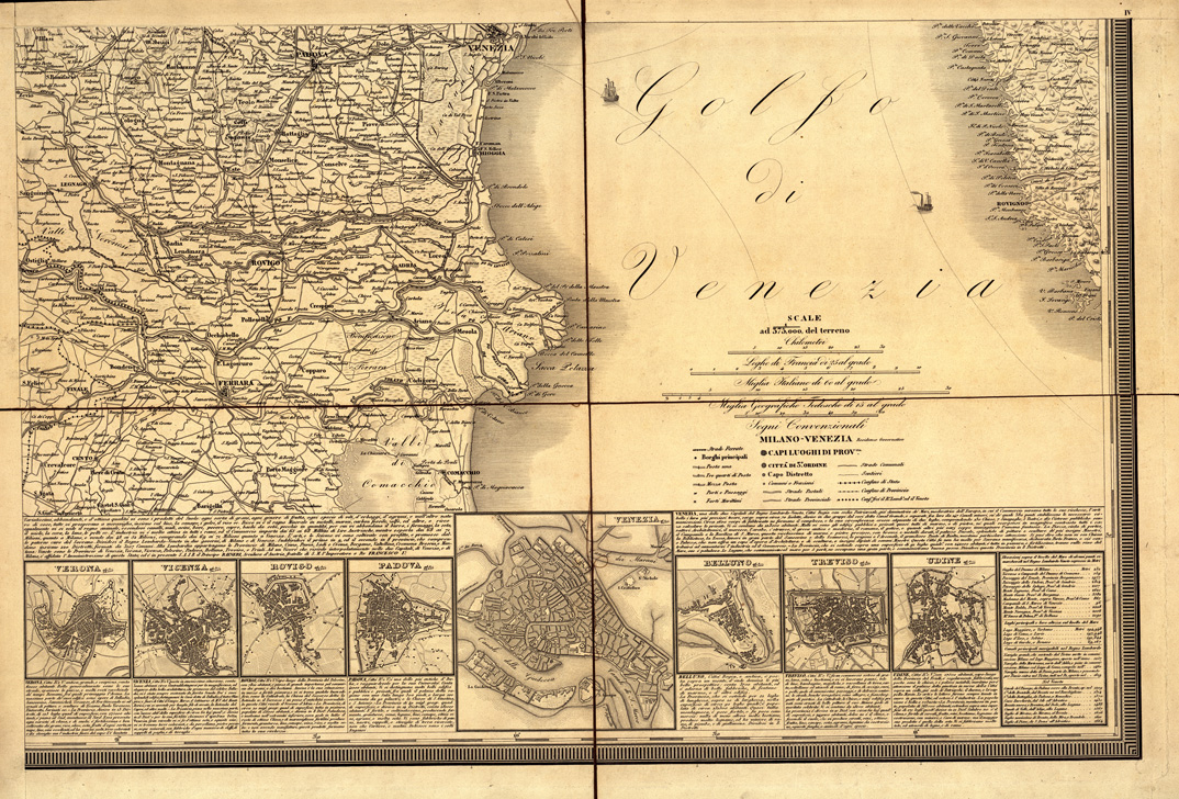 (N:5013) CARTA GEOGRAFICA E POSTALE DEL REGNO LOMBARDO VENETO COMPILATA SULLE MIGLIORI CARTE GENERALI E PROVINCIALI ESISTENTI, DISEGNATA DA C. PINCHETTI SOTTO LA DIREZIONE DELL'INGEGNERE GEOGRAFO G. BRENNA E INCISA DA GIUS. PEZZE. - Foglio 4 (B0003427) Carte e stampe antiche: riproduzione a colori su carta (formato A1)