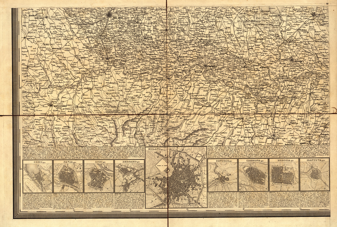 (N:5010) CARTA GEOGRAFICA E POSTALE DEL REGNO LOMBARDO VENETO COMPILATA SULLE MIGLIORI CARTE GENERALI E PROVINCIALI ESISTENTI, DISEGNATA DA C. PINCHETTI SOTTO LA DIREZIONE DELL'INGEGNERE GEOGRAFO G. BRENNA E INCISA DA GIUS. PEZZE. - Foglio 3 (B0003428) Carte e stampe antiche: riproduzione a colori su carta (formato A1)
