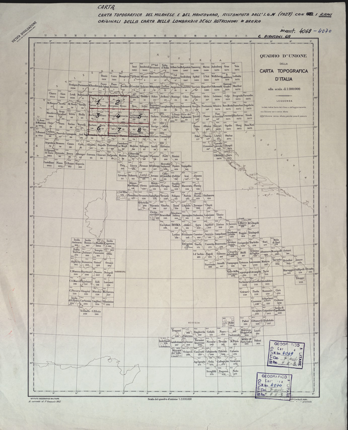 (N:6585) CARTA TOPOGRAFICA DEL MILANESE E MANTOVANO ESEGUITA DIETRO LE PIU' ESATTE DIMENSIONI GEOGRAFICHE ED OSSERVAZIONI ASTRONOMICHE - QUADRO D'UNIONE (B0003434) Carte e stampe antiche: riproduzione a colori su carta (formato A1)