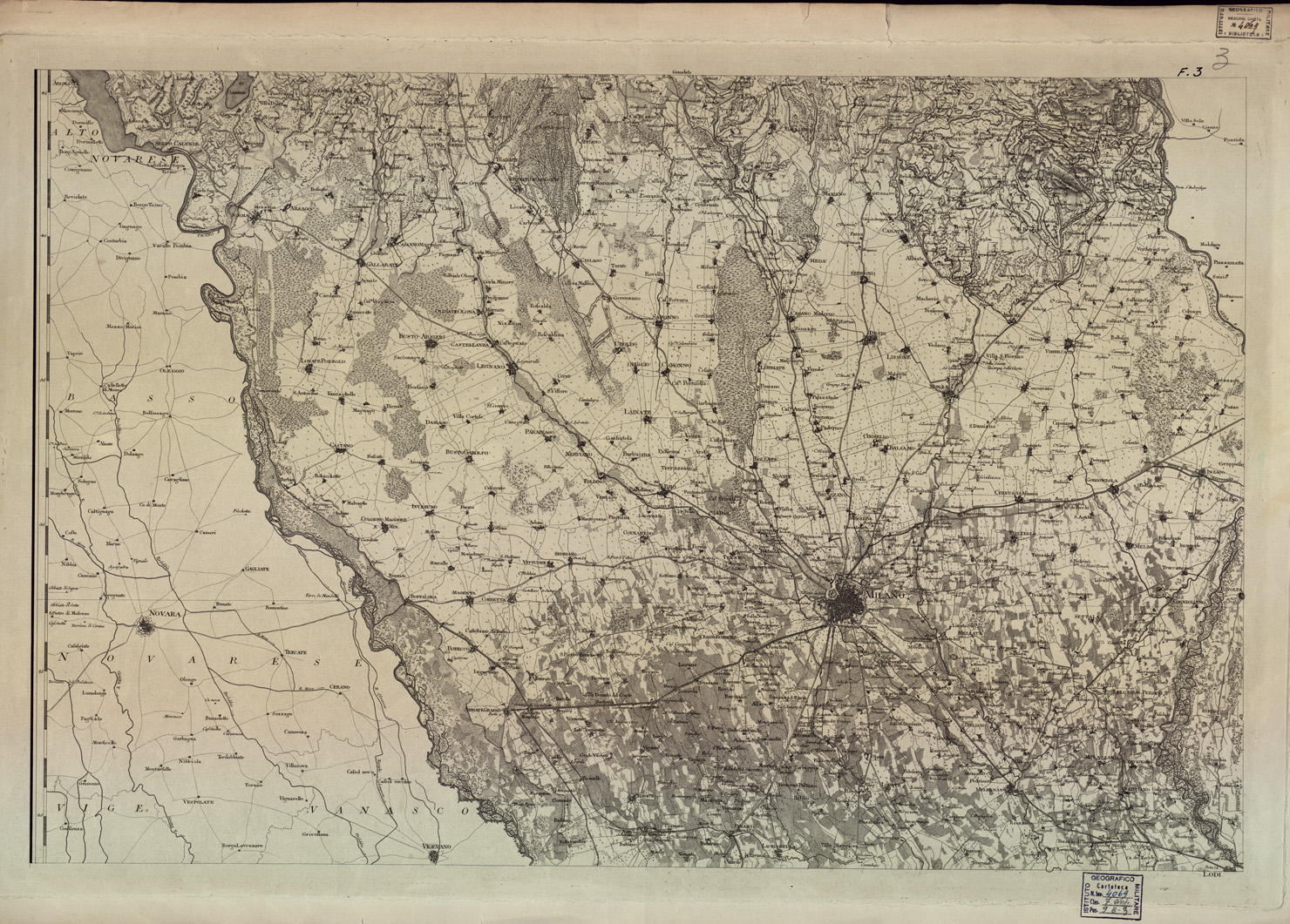 (N:6573) CARTA TOPOGRAFICA DEL MILANESE E MANTOVANO ESEGUITA DIETRO LE PIU' ESATTE  DIMENSIONI GEOGRAFICHE ED OSSERVAZIONI ASTRONOMICHE - Foglio 3 (B0003440) Carte e stampe antiche: riproduzione a colori su carta (formato A1)
