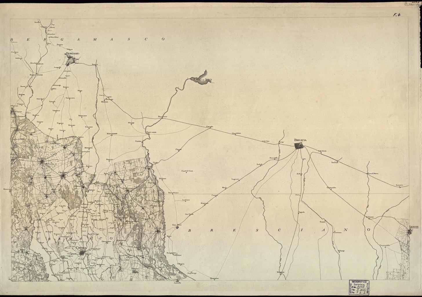 (N:6575) CARTA TOPOGRAFICA DEL MILANESE E MANTOVANO ESEGUITA DIETRO LE PIU' ESATTE DIMENSIONI GEOGRAFICHE ED OSSERVAZIONI ASTRONOMICHE - Foglio 4 (B0003442) Carte e stampe antiche: riproduzione a colori su carta (formato A1)