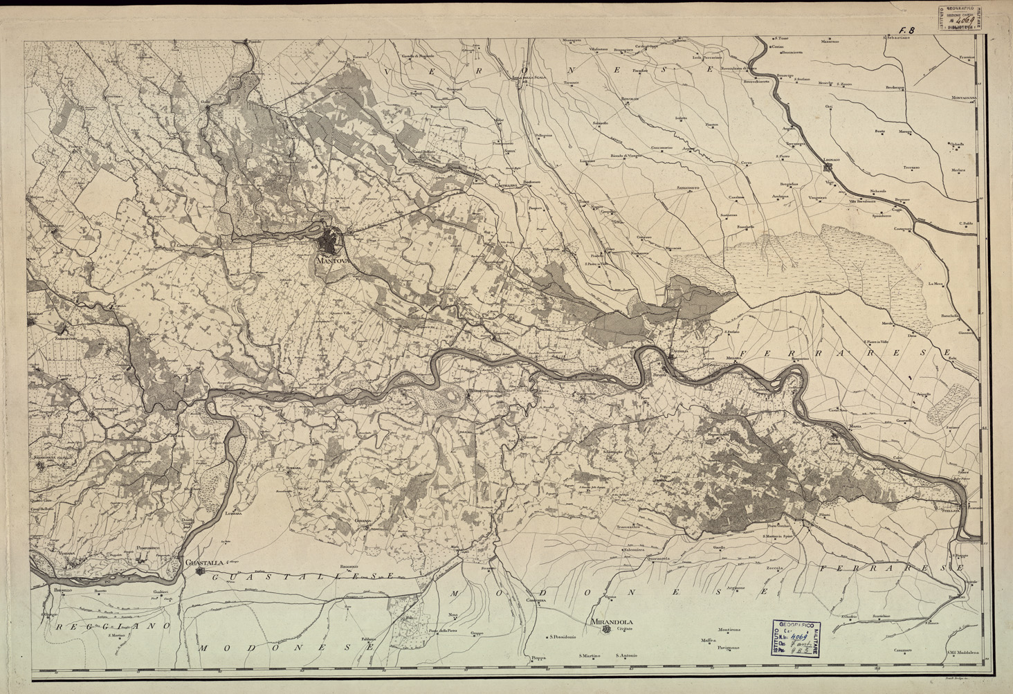 (N:6583) CARTA TOPOGRAFICA DEL MILANESE E MANTOVANO ESEGUITA DIETRO LE PIU' ESATTE DIMENSIONI GEOGRAFICHE ED OSSERVAZIONI ASTRONOMICHE - Foglio 8 (B0003450) Carte e stampe antiche: riproduzione a colori su carta (formato A1)