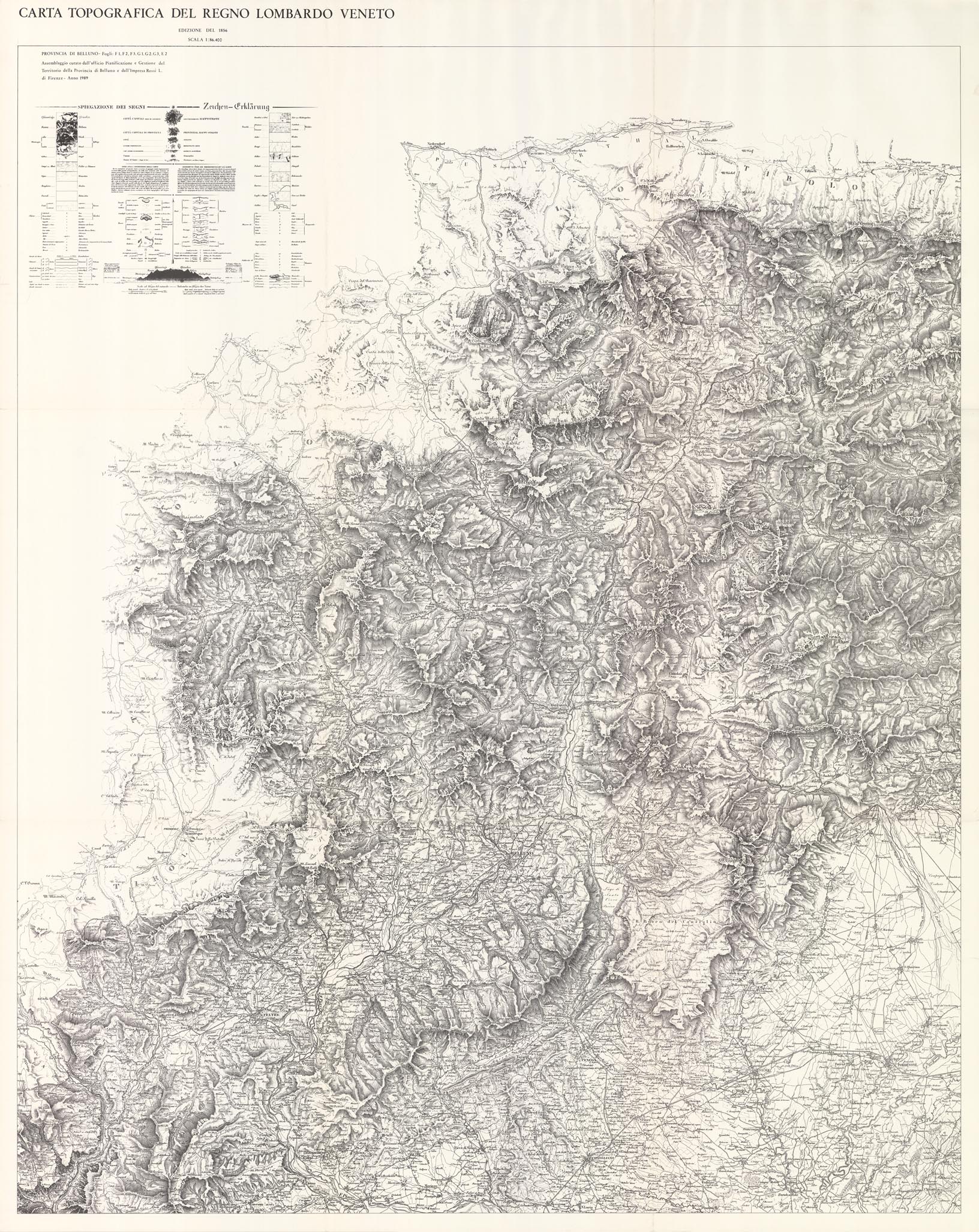 (N:11792) CARTA TOPOGRAFICA DEL REGNO LOMBARDO VENETO PROVINCIA DI BELLUNO (B0003887) Carte e stampe antiche: riproduzione a colori su carta (formato A1)