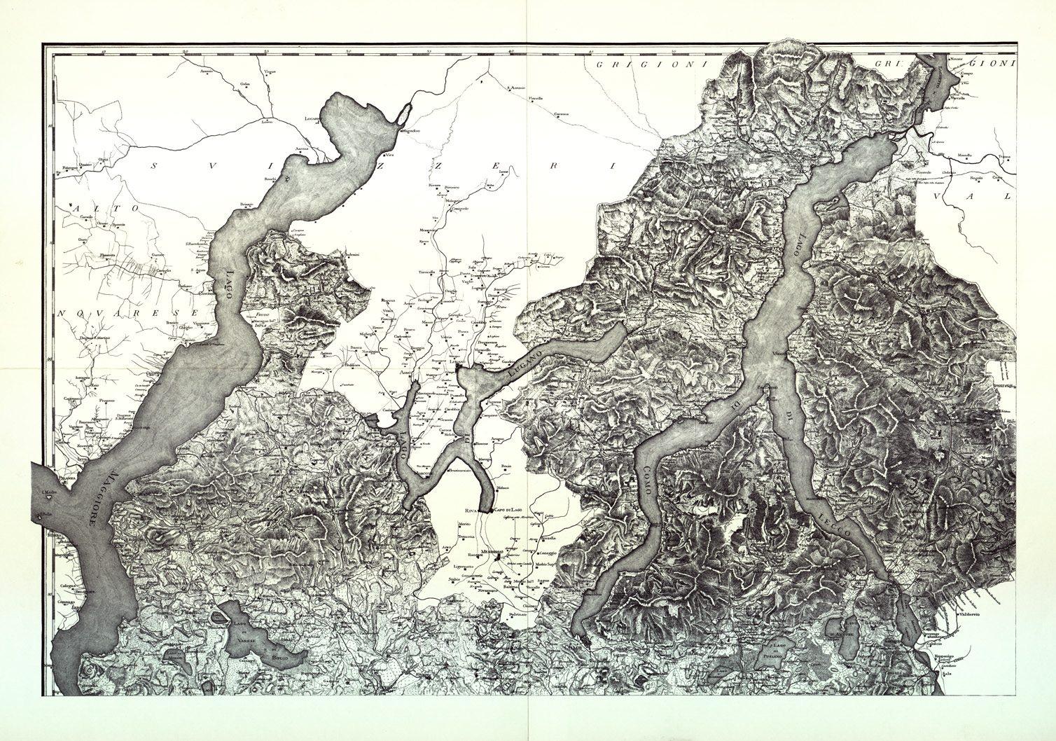 (N:1854) CARTA TOPOGRAFICA DEL MILANESE E DEL MANTOVANO ESEGUITA DIETRO LE PIU' ESATTE DIMENSIONI GEOGRAFICHE ED OSSERVAZIONI ASTRONOMICHE - Tavola II LAGHI LOMBARDI (B0003906) Carte e stampe antiche: riproduzione a colori su carta (formato A1)