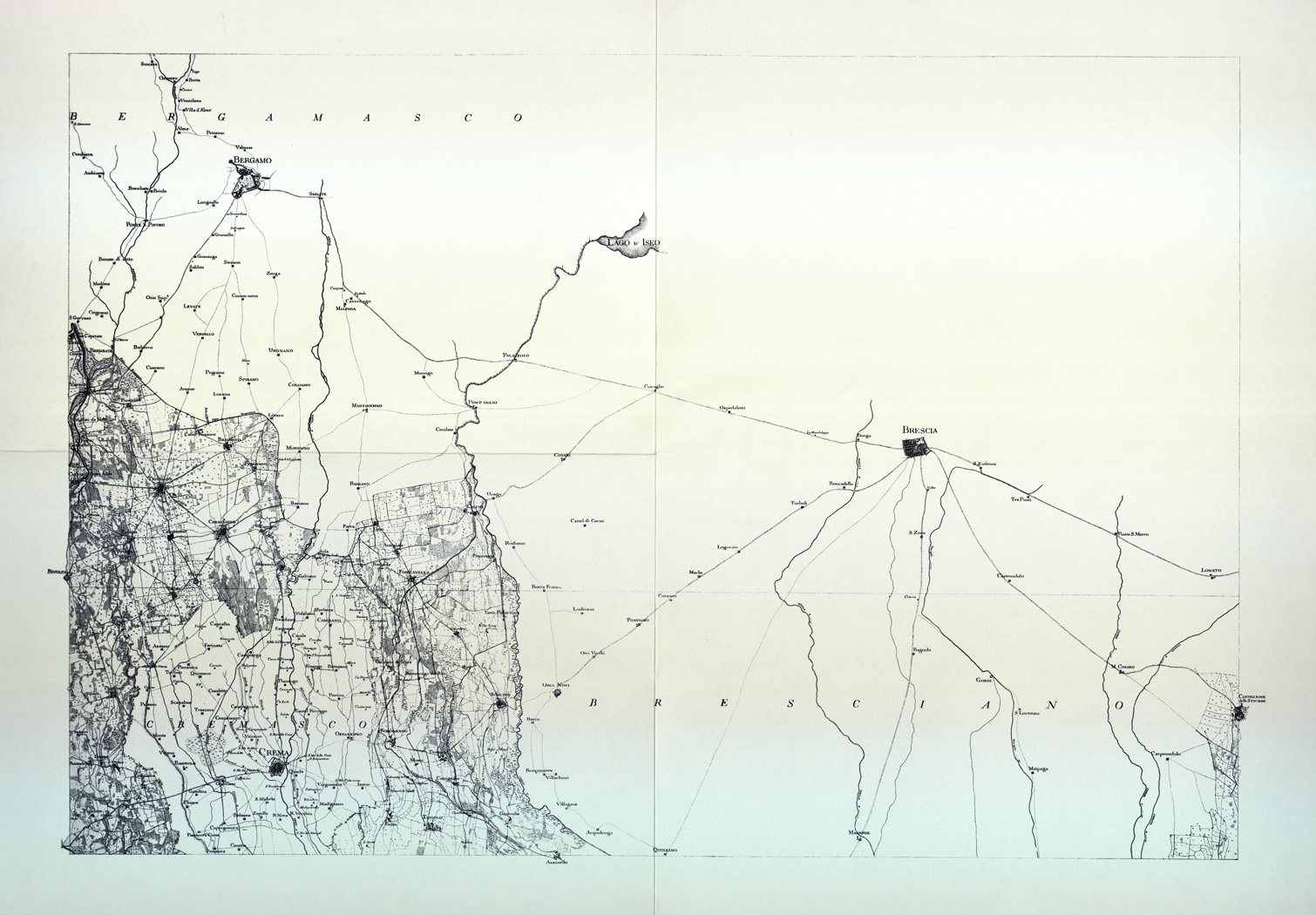 (N:1856) CARTA TOPOGRAFICA DEL MILANESE E DEL MANTOVANO ESEGUITA DIETRO LE PIU' ESATTE DIMENSIONI GEOGRAFICHE ED OSSERVAZIONI ASTRONOMICHE - Tavola IV CREMA TREVIGLIO (B0003908) Carte e stampe antiche: riproduzione a colori su carta (formato A1)