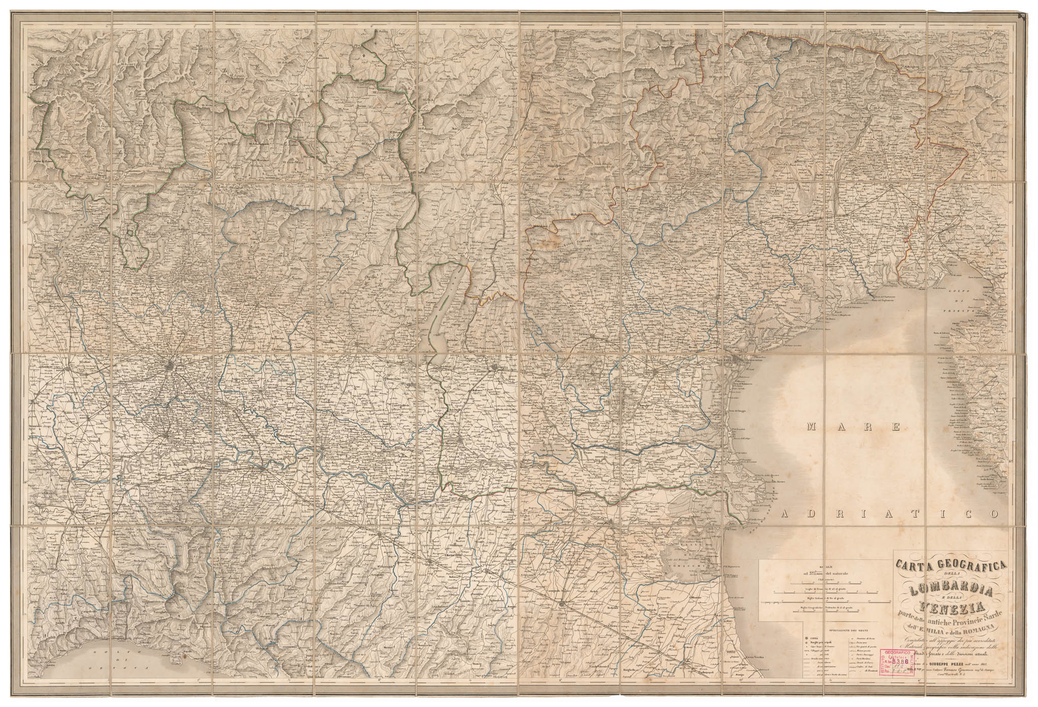 (N:3437) CARTA DELLA LOMBARDIA E DELLA VENEZIA PARTE DELLE ANTICHE PROVINCIE SARDE DELL'EMILIA E DELLA ROMAGNA (B0003927) Carte e stampe antiche: riproduzione a colori su carta (formato A1)