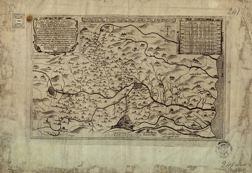 (N:12879) TOPOGRAFIA DEL STATO D'ASCOLI DELLA MARCA CON I SUOI CONFINI.- Topografia dello Stato d'Ascoli (B0003961) Carte e stampe antiche: riproduzione a colori su carta (formato A1)