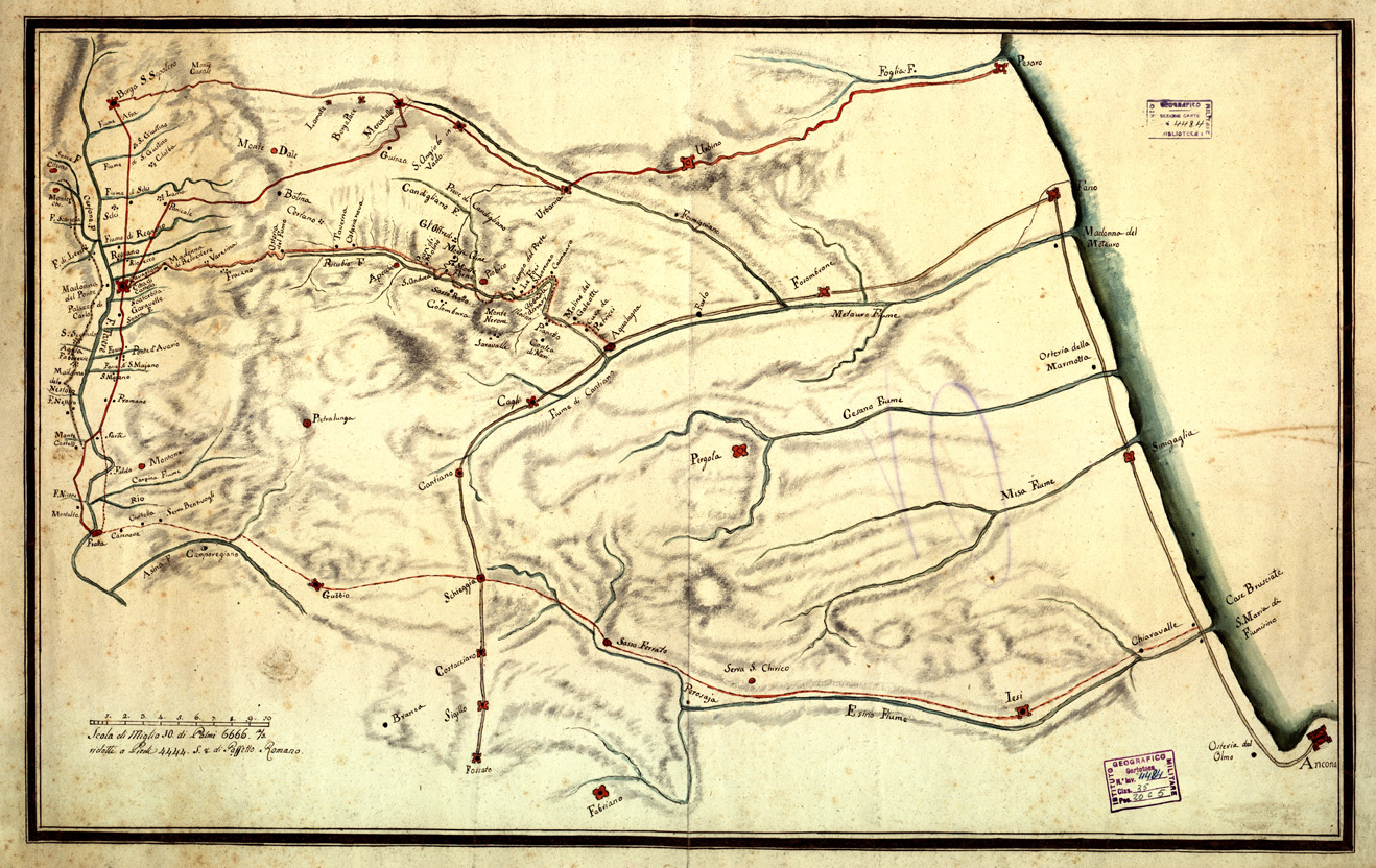 (N:16458) TERRITORIO COMPRESO TRA BORGO SANSEPOLCRO PESARO ANCONA FABRIANO (B0003964) Carte e stampe antiche: riproduzione a colori su carta (formato A1)