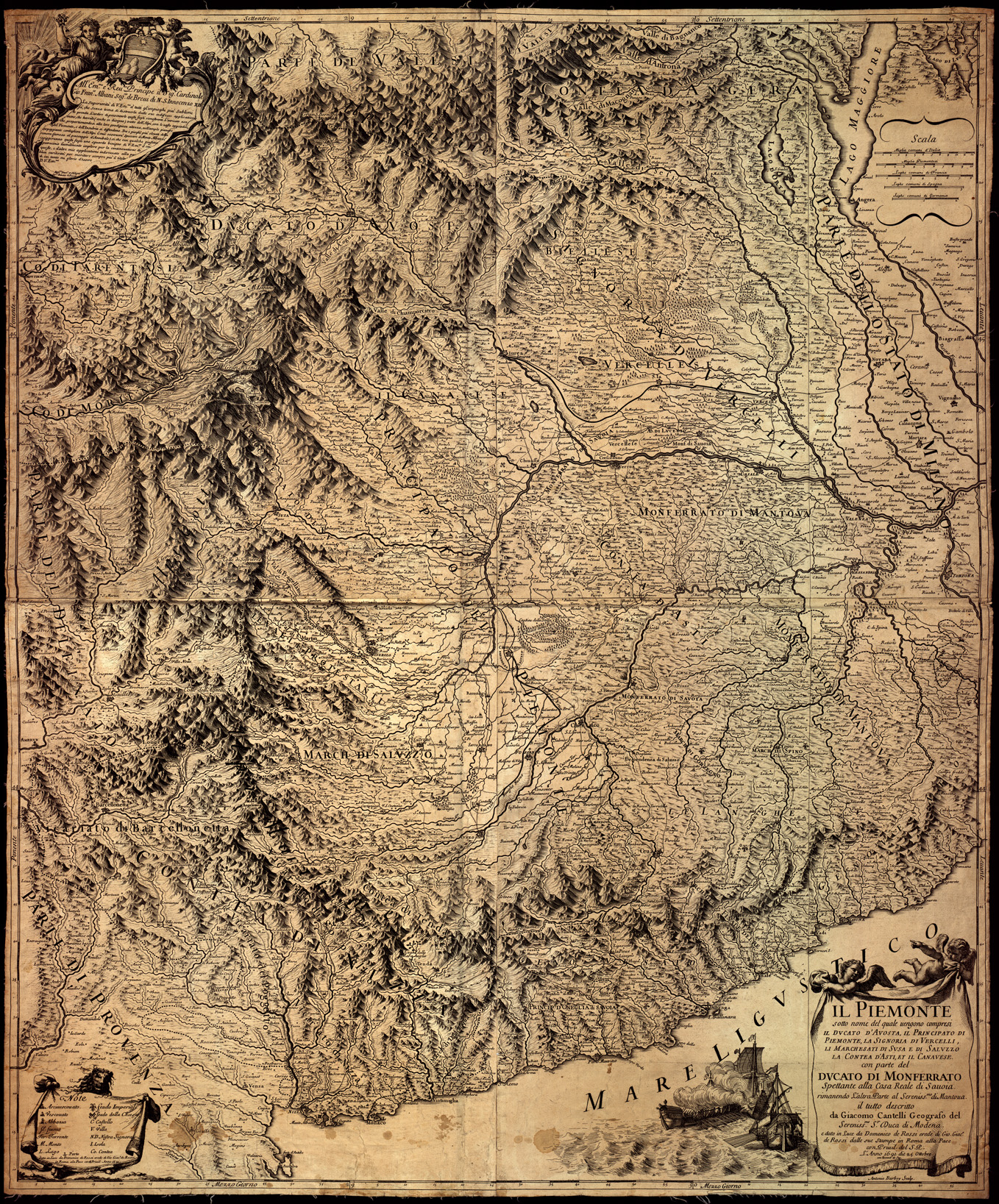 (N:10611) IL PIEMONTE SOTTO IL NOME DEL QUALE VENGONO COMPRESI IL DUCATO DAOSTA, IL PRINCIPATO DI PIEMONTE, LA SIGNORIA DI VERCELLI, LI MARCHESATI DI SUSA E DI SALUZZO, LA CONTEA D'ASTI ET IL CANAVESE CON PARTE DEL DUCATO DI MONFERRATO SPETTANTE ... (B0004146) Carte e stampe antiche: riproduzione a colori su carta (formato A1)