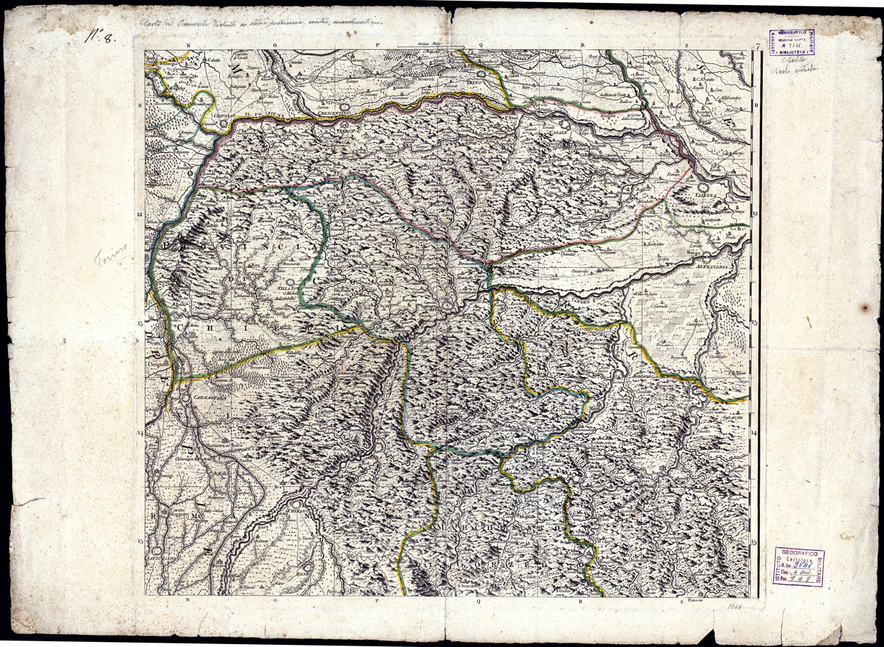 (N:1882) CARTA DEL PIEMONTE DISTINTO IN VARIE PROVINCE, CONTEE, MARCHESATI (s. d., s. a.). (B0004172) Carte e stampe antiche: riproduzione a colori su carta (formato A1)