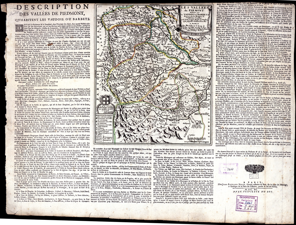 (N:11572) LES VALLEES DU PIEMONT HABITEES PAR LES VAUDOIS... (B0004173) Carte e stampe antiche: riproduzione a colori su carta (formato A1)