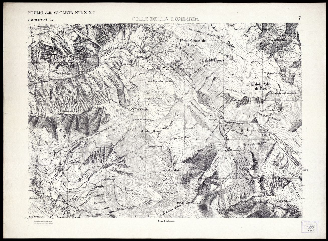 (N:3019) CARTA DELLA CONTEA DI NIZZA - Foglio 7 - Colle della Lombarda (B0004179) Carte e stampe antiche: riproduzione a colori su carta (formato A1)