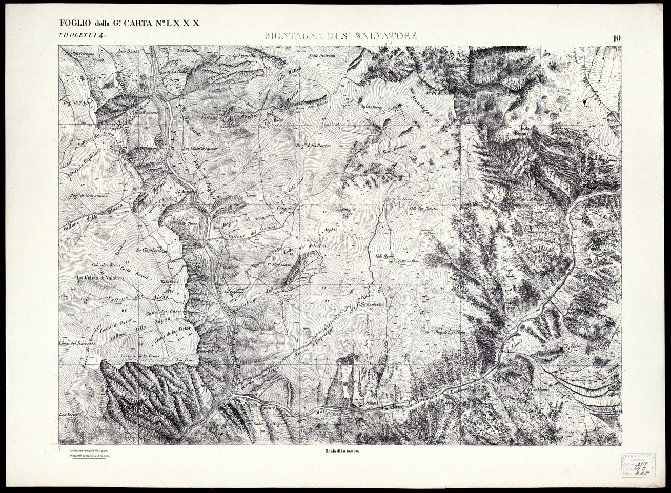 (N:3038) CARTA DELLA CONTEA DI NIZZA - Foglio 10 - Montagna di S. Salvatore (B0004182) Carte e stampe antiche: riproduzione a colori su carta (formato A1)