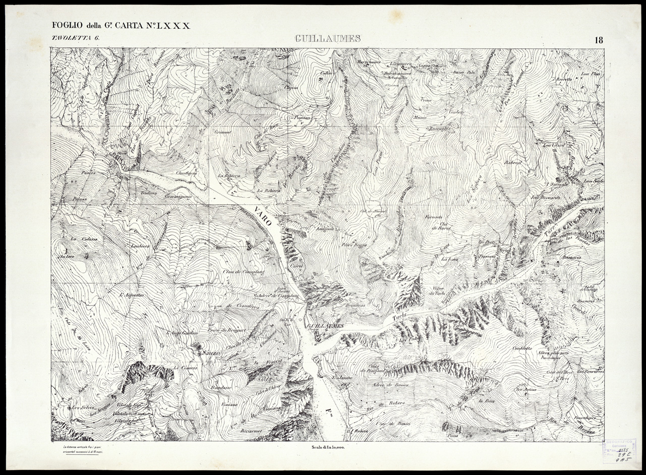 (N:3040) CARTA DELLA CONTEA DI NIZZA - Foglio 18 - Guillaumes (B0004188) Carte e stampe antiche: riproduzione a colori su carta (formato A1)