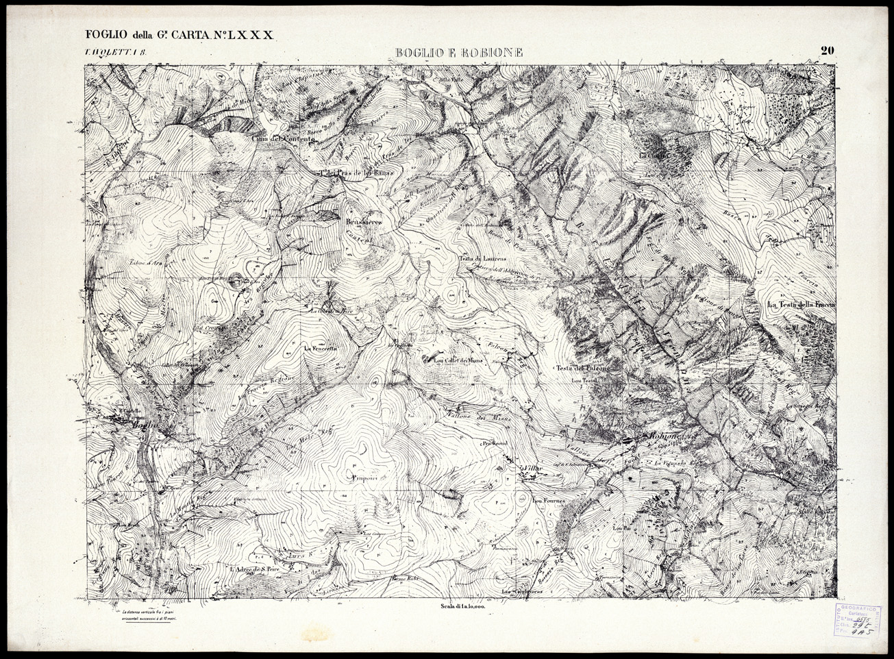 (N:3042) CARTA DELLA CONTEA DI NIZZA - Foglio 20 - Boglio e Robione (B0004190) Carte e stampe antiche: riproduzione a colori su carta (formato A1)