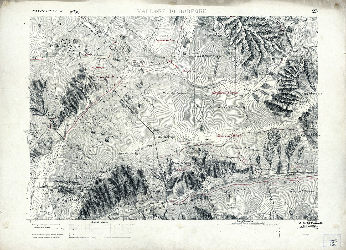 (N:3066) CARTA DELLA CONTEA DI NIZZA - Foglio 23 - Vallone di Boreone (B0004193) Carte e stampe antiche: riproduzione a colori su carta (formato A1)