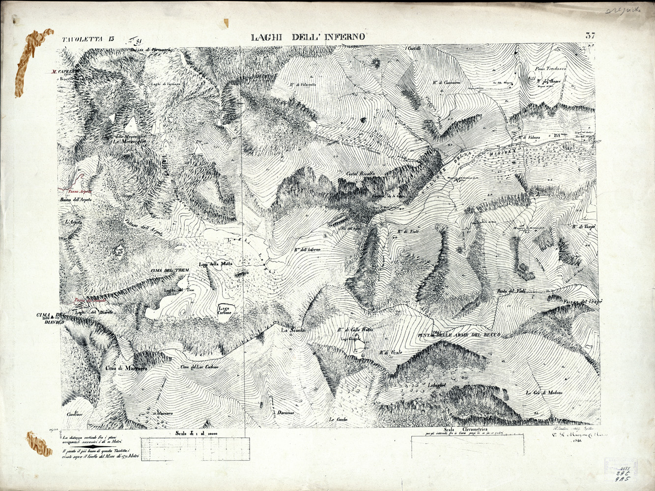 (N:3062) CARTA DELLA CONTEA DI NIZZA - Foglio 37 - Laghi dell' Inferno (B0004208) Carte e stampe antiche: riproduzione a colori su carta (formato A1)