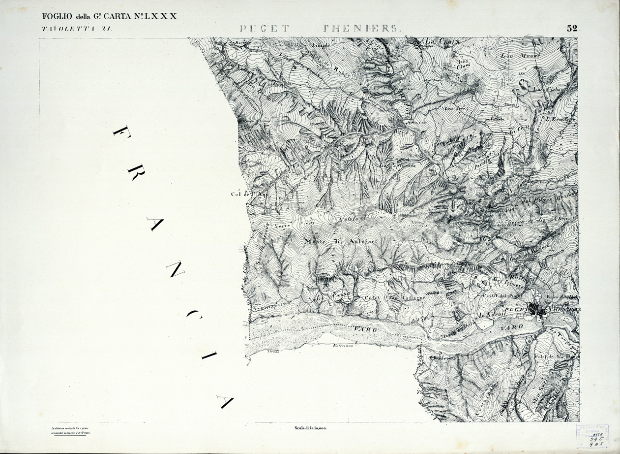 (N:3032) CARTA DELLA CONTEA DI NIZZA - Foglio 52 - Puget Theniers (B0004219) Carte e stampe antiche: riproduzione a colori su carta (formato A1)