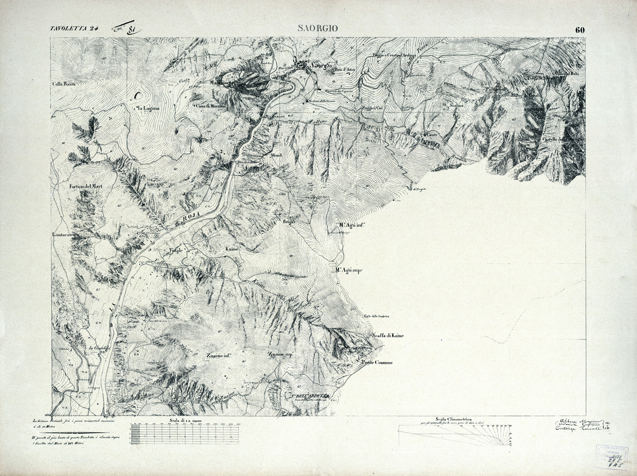 (N:3010) CARTA DELLA CONTEA DI NIZZA - Foglio 60 - Saorgio (B0004225) Carte e stampe antiche: riproduzione a colori su carta (formato A1)