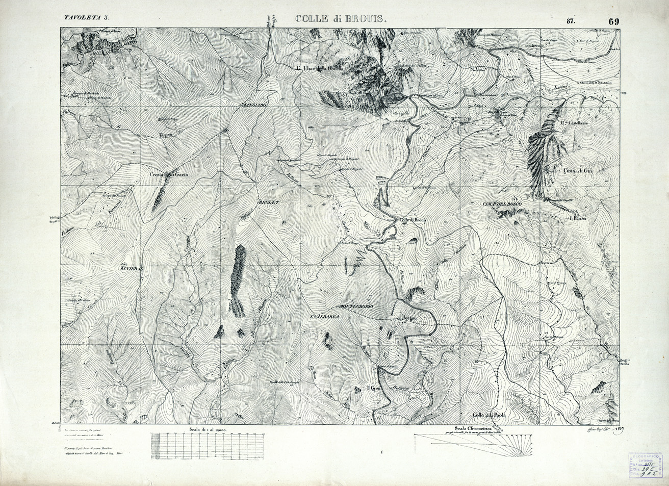 (N:3011) CARTA DELLA CONTEA DI NIZZA - Foglio 69 - Colle di Brouis (B0004233) Carte e stampe antiche: riproduzione a colori su carta (formato A1)