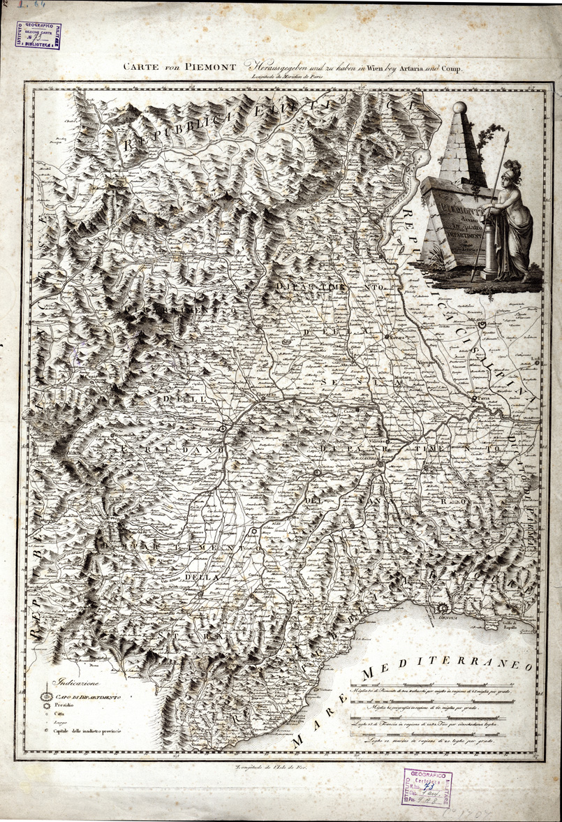 (N:8643) CARTE VON PIEMONT. HERAUSGEGEBEN UND ZU HABEN IN WIEN BEY ARTARIA UND COMP. (Titolo fuori margine). 
PIEMONTE... (B0004258) Carte e stampe antiche: riproduzione a colori su carta (formato A1)