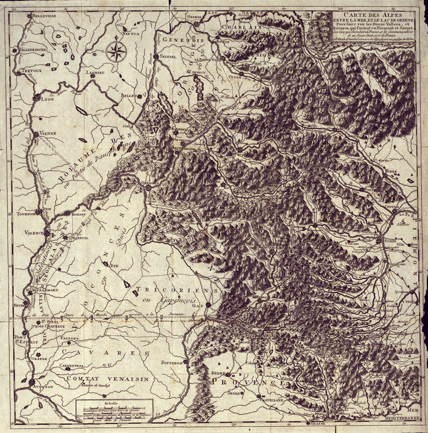(N:8501) CARTE DES ALPES ENTRE LA MER ET LE LAC DE GENEVE (B0004259) Carte e stampe antiche: riproduzione a colori su carta (formato A1)