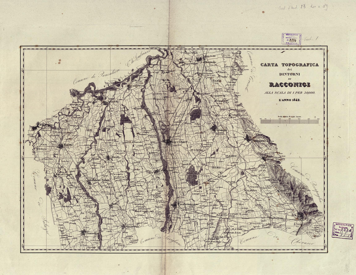 (N:6388) CARTA TOPOGRAFICA DEI DINTORNI DI RACCONIGI (B0004260) Carte e stampe antiche: riproduzione a colori su carta (formato A1)