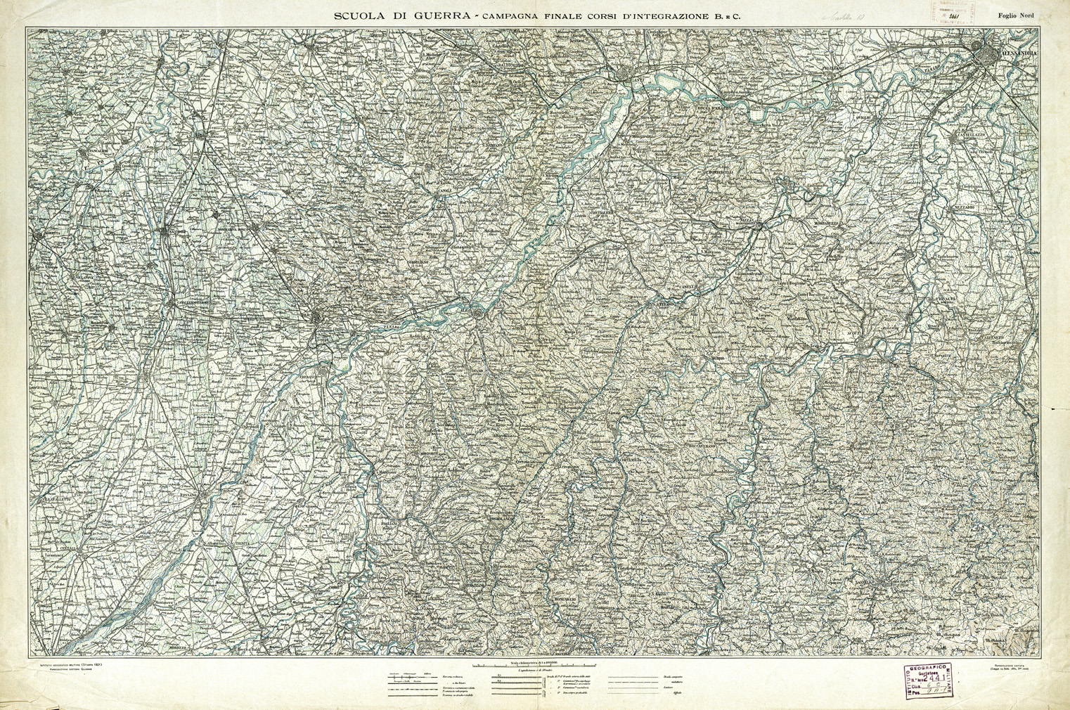 (N:15831) SCUOLA DI GUERRA - CAMPAGNA FINALE CORSI D'INTEGRAZIONE B e C - Foglio Nord (B0004261) Carte e stampe antiche: riproduzione a colori su carta (formato A1)