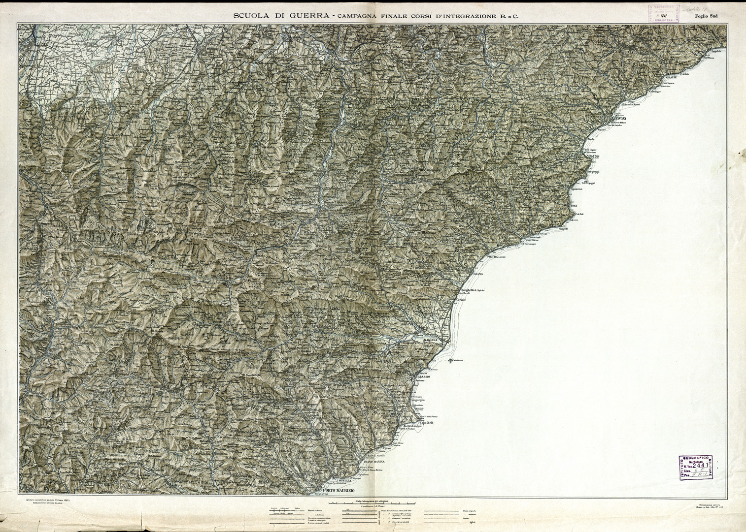 (N:15833) SCUOLA DI GUERRA - CAMPAGNA FINALE CORSI D'INTEGRAZIONE B e C - Foglio Sud (B0004263) Carte e stampe antiche: riproduzione a colori su carta (formato A1)
