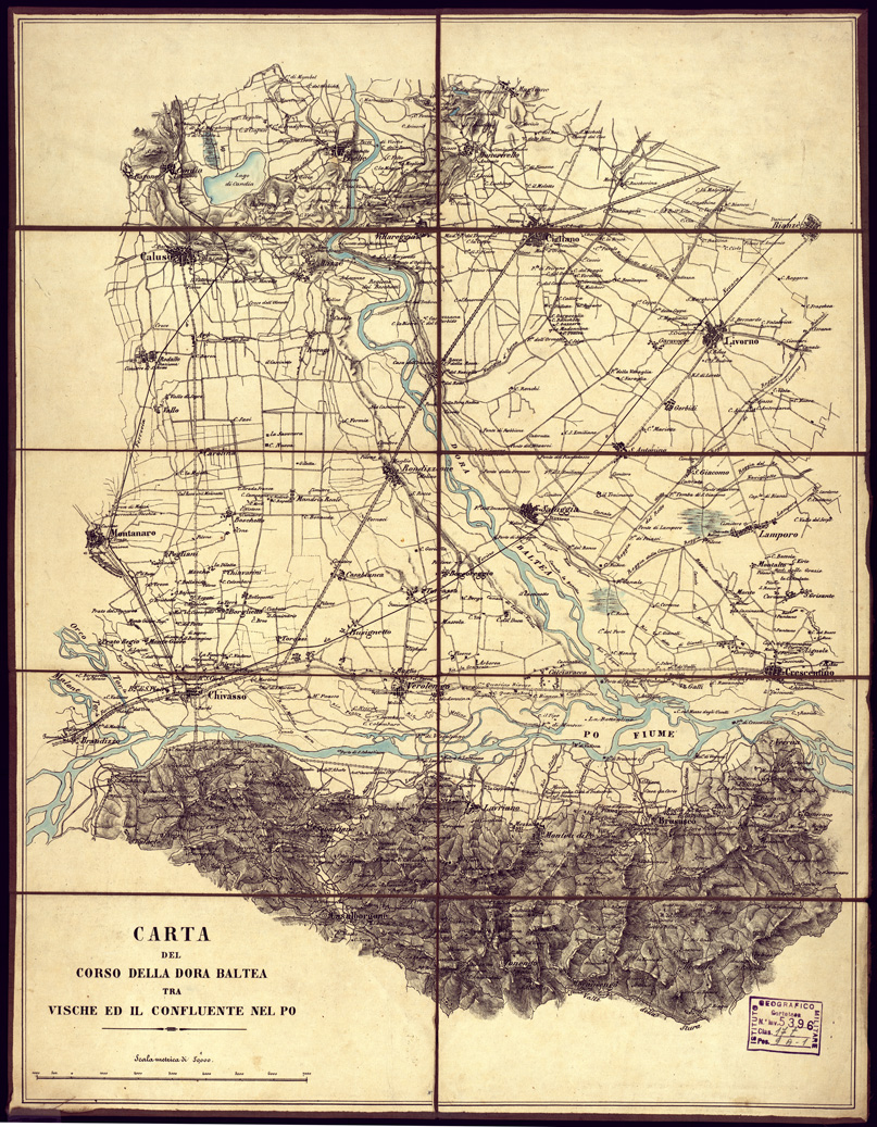 (N:1803) CARTA DEL CORSO DELLA DORA BALTEA TRA VISCHE ED IL CONFLUENTE NEL PO (B0004266) Carte e stampe antiche: riproduzione a colori su carta (formato A1)