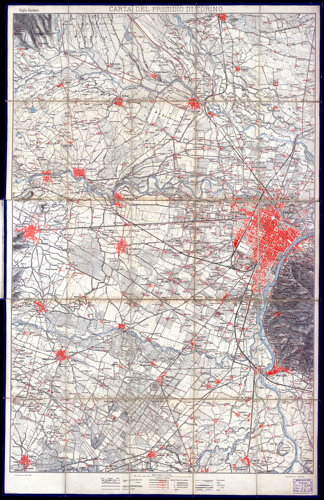 (N:1885) CARTA DEL PRESIDIO DI TORINO (B0004278) Carte e stampe antiche: riproduzione a colori su carta (formato A1)