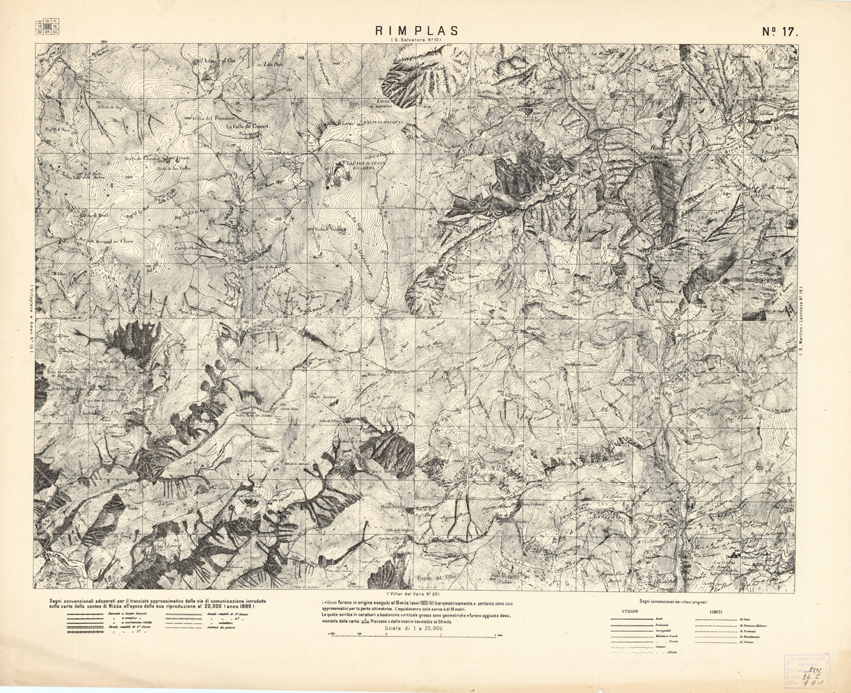 (N:2989) CARTA DELLA CONTEA DI NIZZA - Foglio 17 - Rimplas (B0004308) Carte e stampe antiche: riproduzione a colori su carta (formato A1)