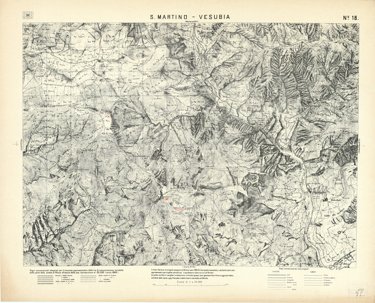 (N:2992) CARTA DELLA CONTEA DI NIZZA - Foglio 18 - S. Martino-Vesubia (B0004309) Carte e stampe antiche: riproduzione a colori su carta (formato A1)