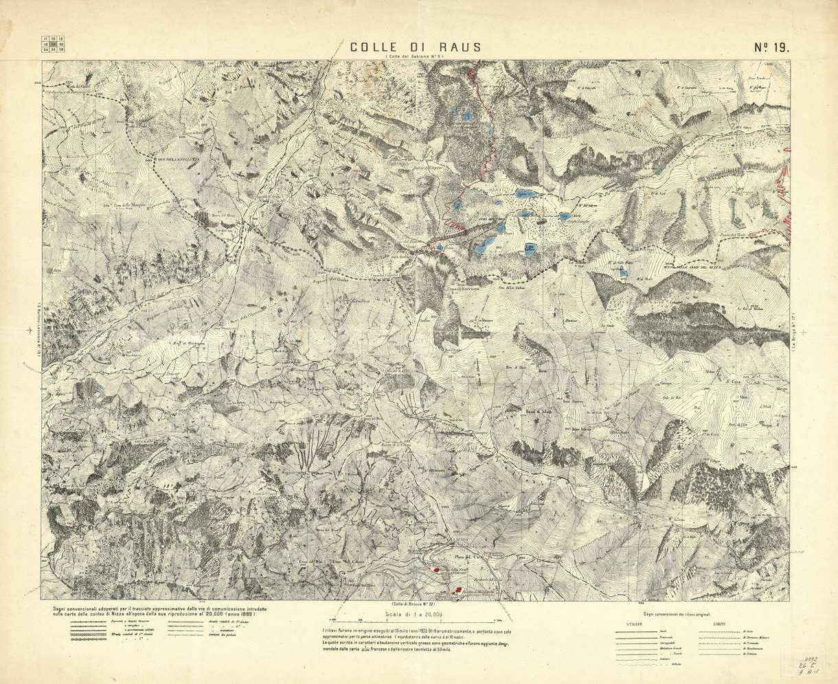 (N:2968) CARTA DELLA CONTEA DI NIZZA - Foglio 19 - Colle di Raus (B0004310) Carte e stampe antiche: riproduzione a colori su carta (formato A1)