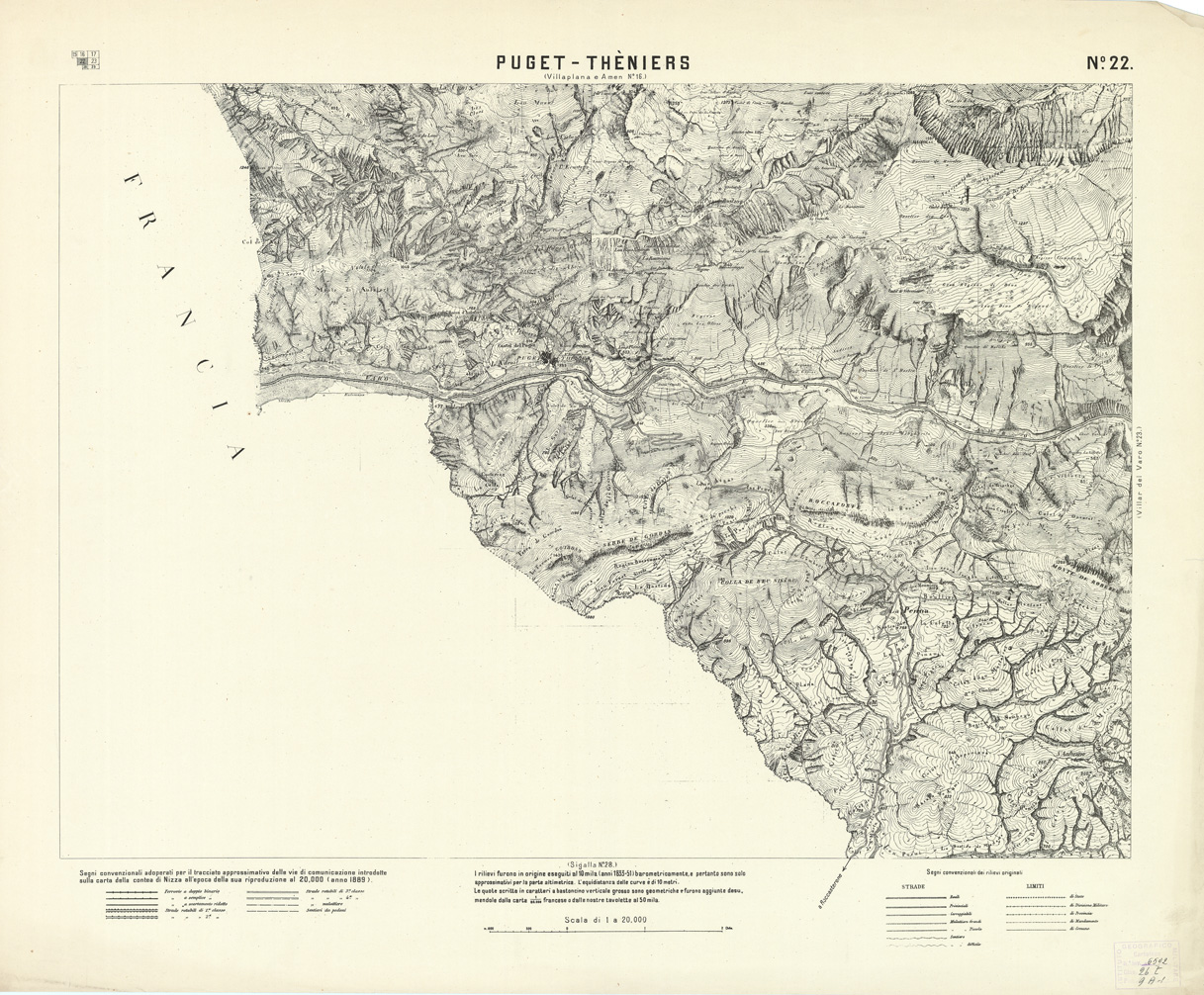 (N:2987) CARTA DELLA CONTEA DI NIZZA - Foglio 22 - Puget-Thniers (B0004315) Carte e stampe antiche: riproduzione a colori su carta (formato A1)