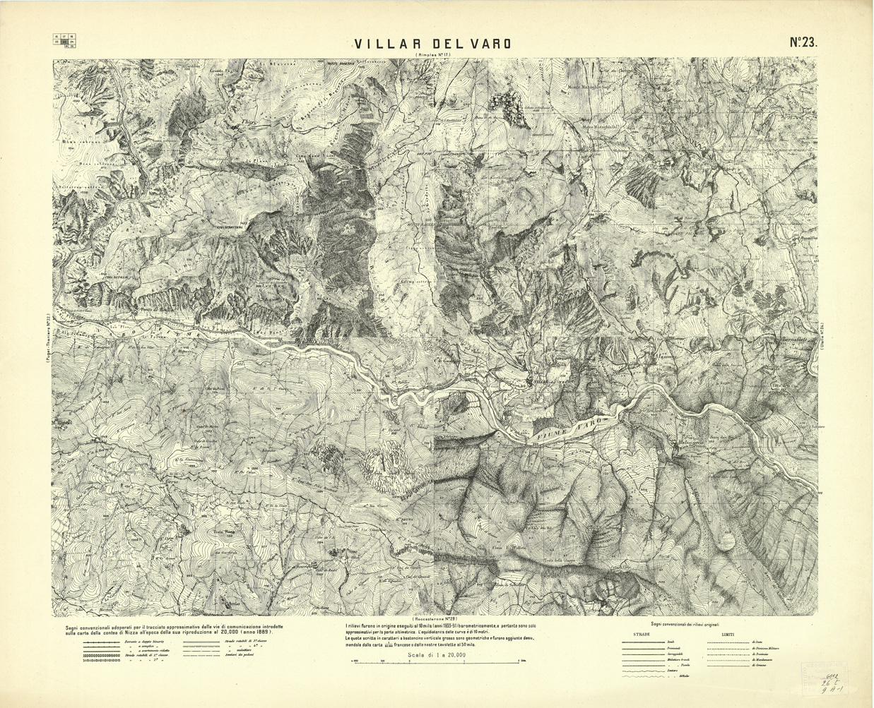 (N:3008) CARTA DELLA CONTEA DI NIZZA - Foglio 23 - Villar del Varo (B0004316) Carte e stampe antiche: riproduzione a colori su carta (formato A1)